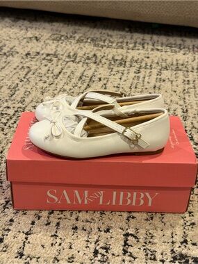 Sam & Libby White Girls' Bow Strap Mary Jane Flats